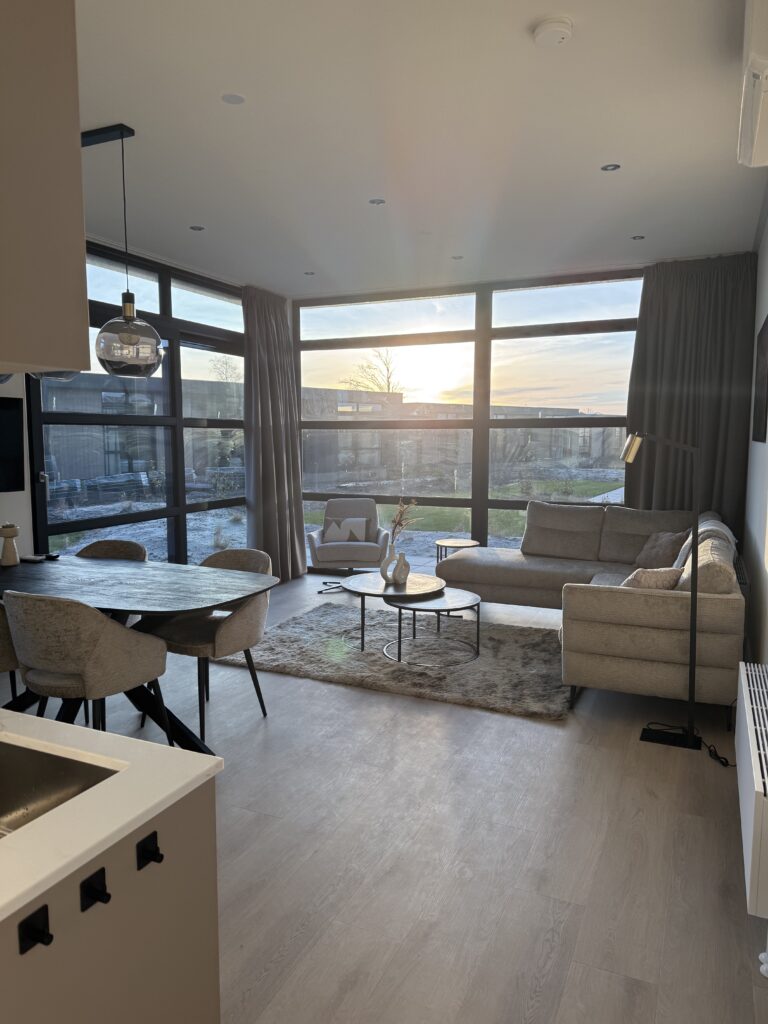 Bright open plan living area Villa Meerzicht Workum sunset